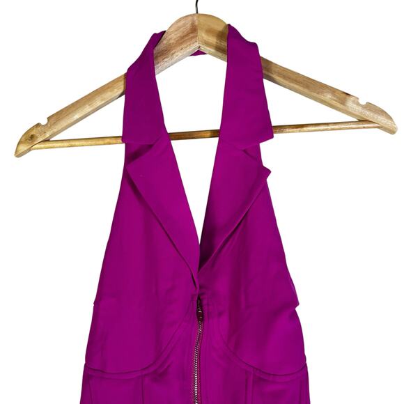 NWT Tea N Cup Halter Top Womens S Pink Zip Front Collared Corset Stretch Barbie - Picture 3 of 5